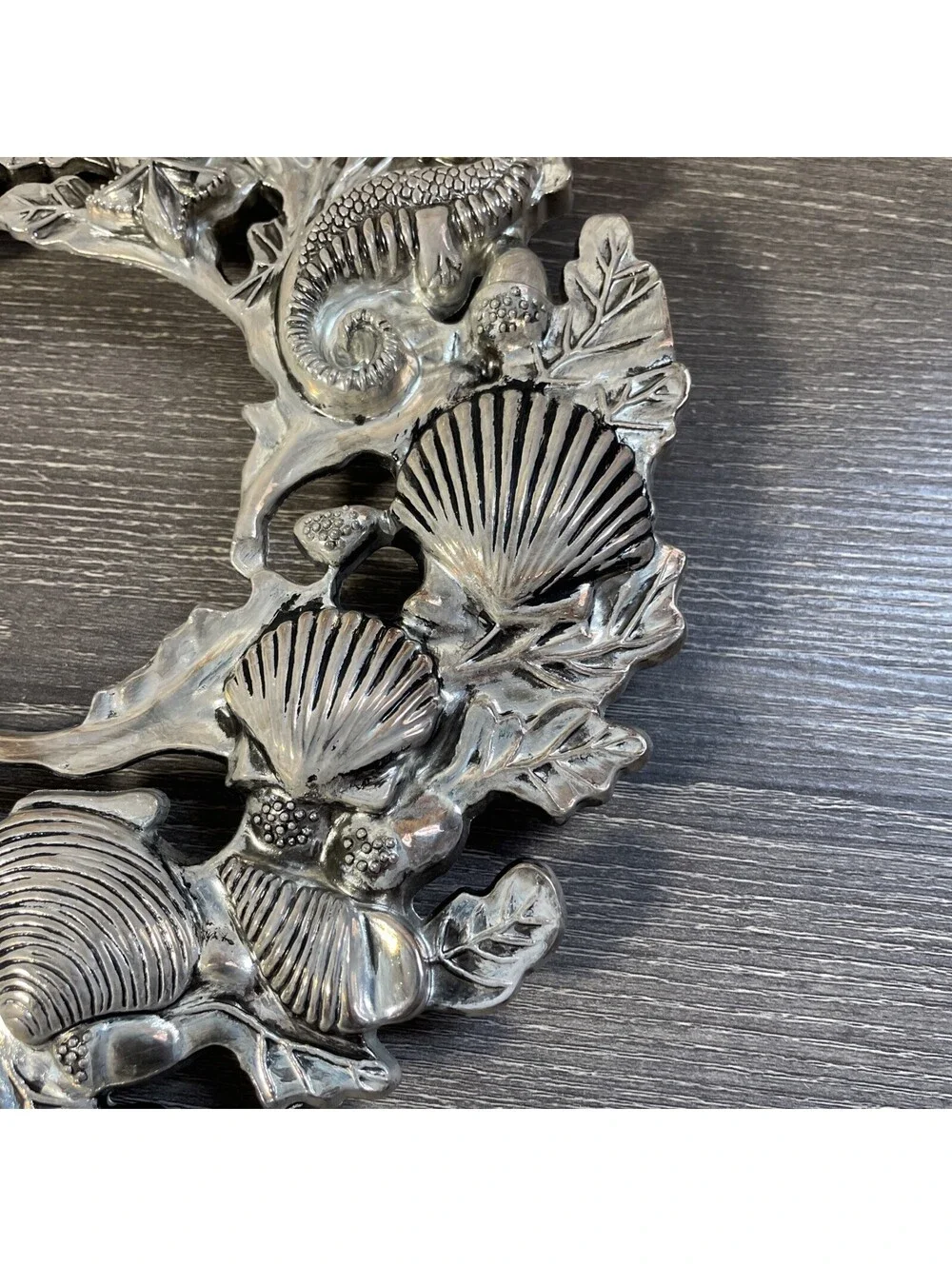 Godinger 1994 Silver Plated Seashell Coastal Wreath Trivet Seahorse Starfish